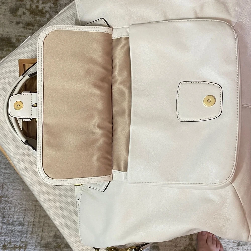 Coach Campbell Leather Izzy Fashion Satchel in Ivory/Brass